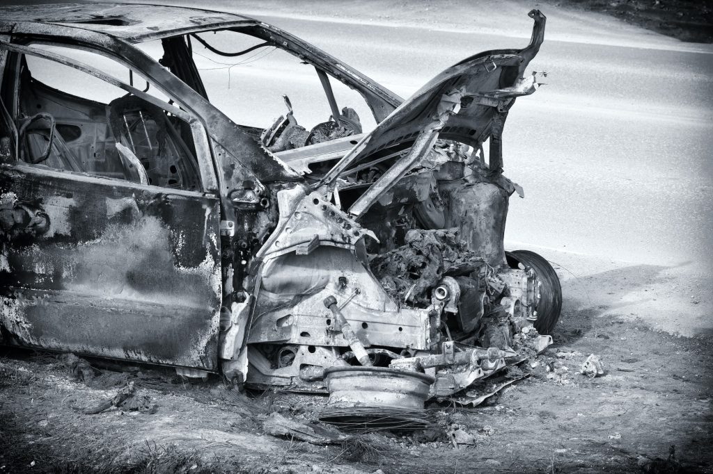 Burnt car damaged.