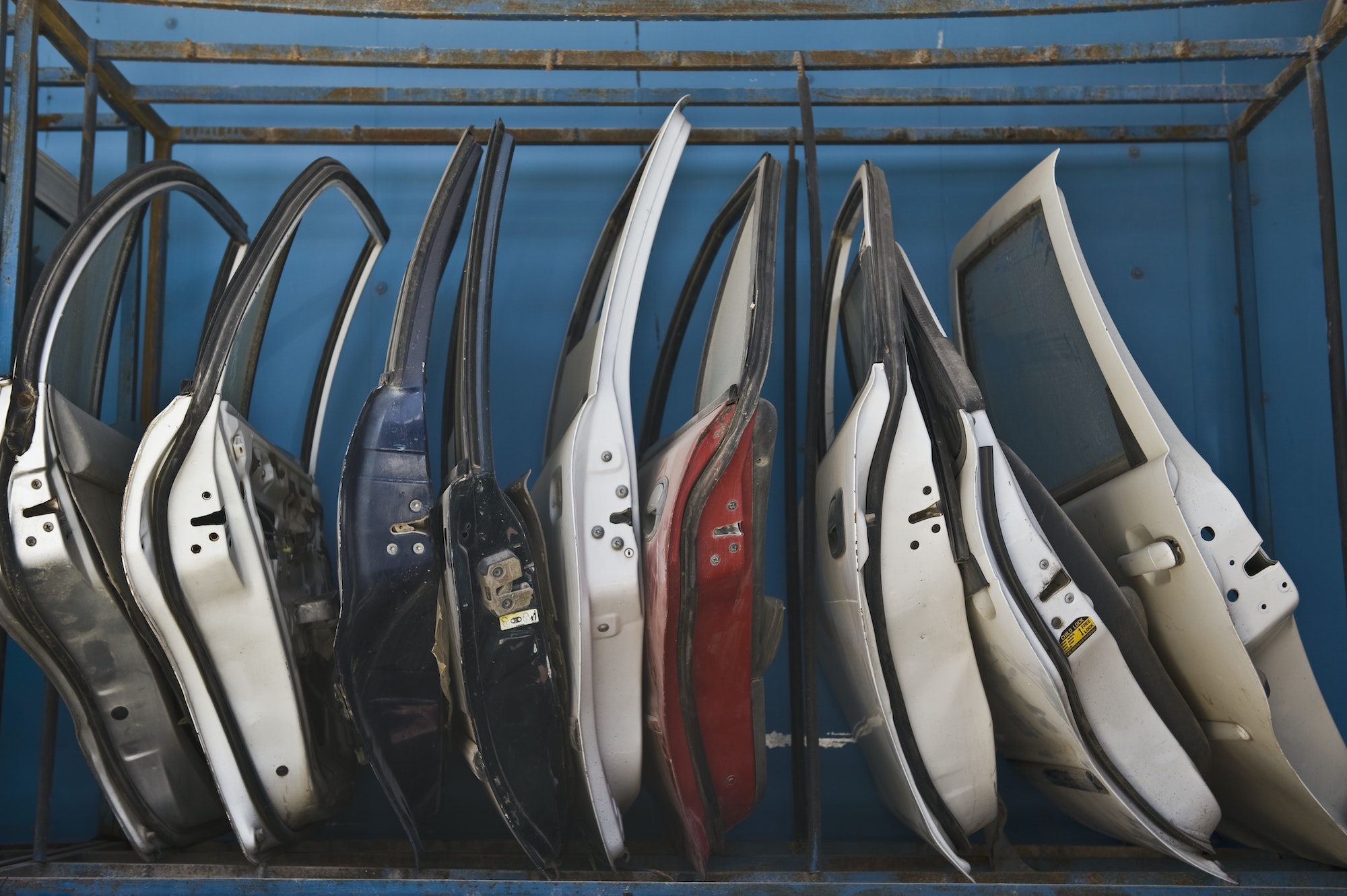 Row of Dismantled Car Doors